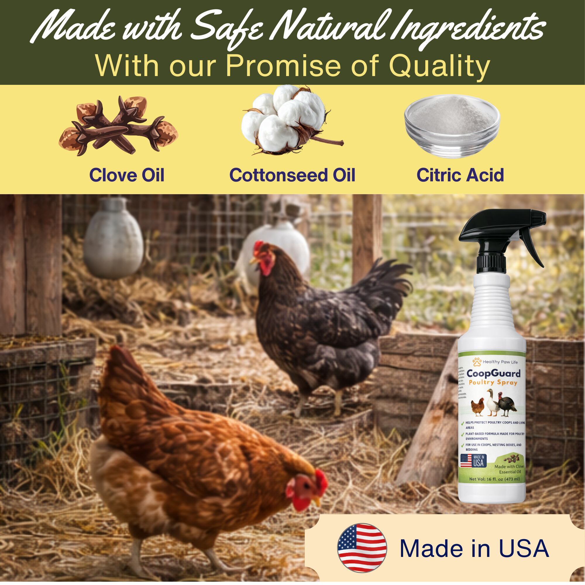 CoopGuard Poultry Spray – Plant-Based Poultry Housing Care for Coops, Nesting Boxes & Bedding – Natural Essential Oils - No Egg Withdrawl