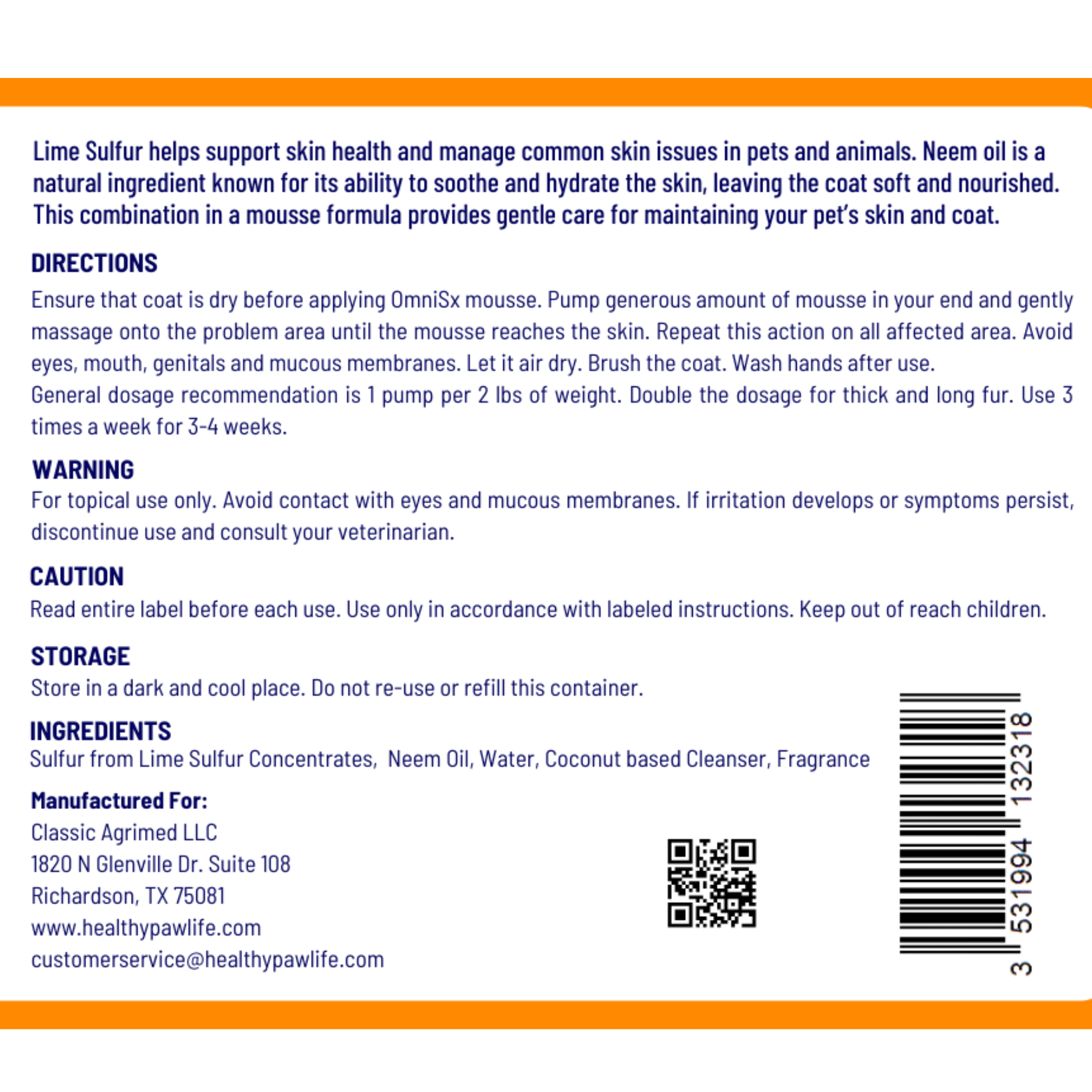 OMNISx Leave-On Mousse -  Sulfur based Veterinary-Strength Formula for Itchy, Irritated, or Sensitive Skin