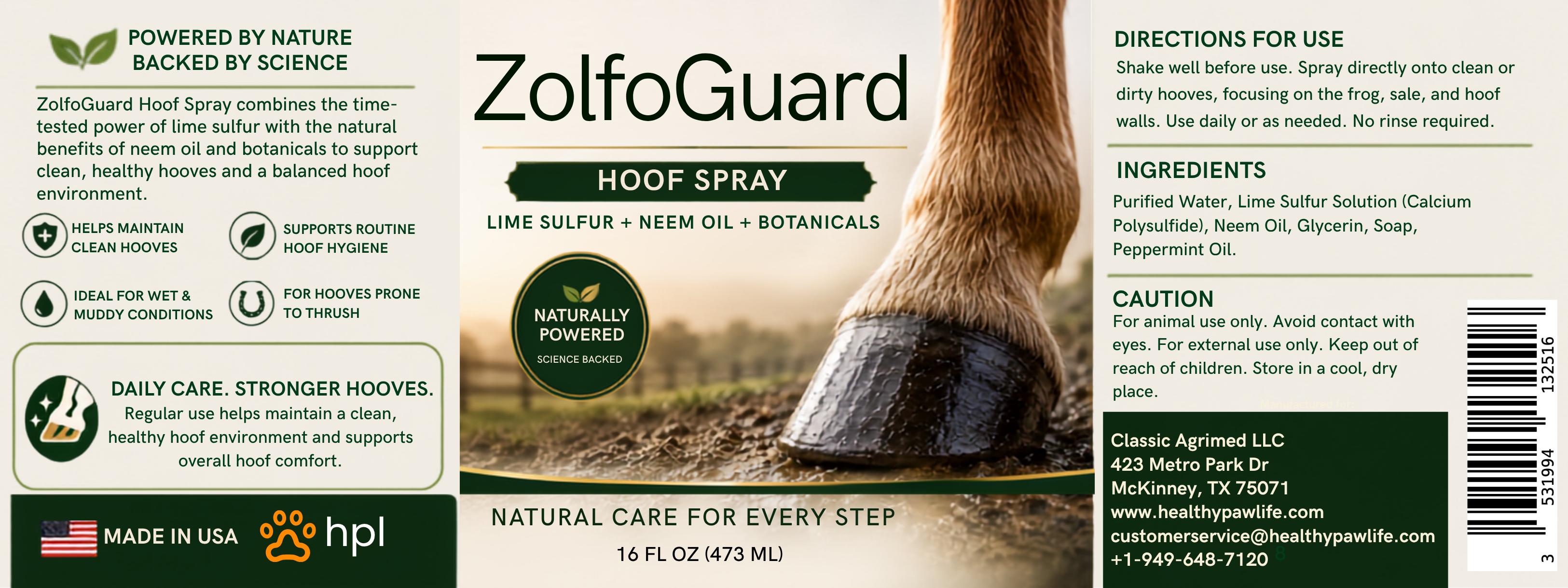 ZolfoGuard Sulfur & Neem Oil Hoof Spray for Horses & Livestock, 16 fl oz – Lime Sulfur Hoof Care Spray with Neem Oil, Peppermint Oil & Glycerin – Supports Clean Hooves, Routine Hoof Hygiene & Wet/Muddy Conditions