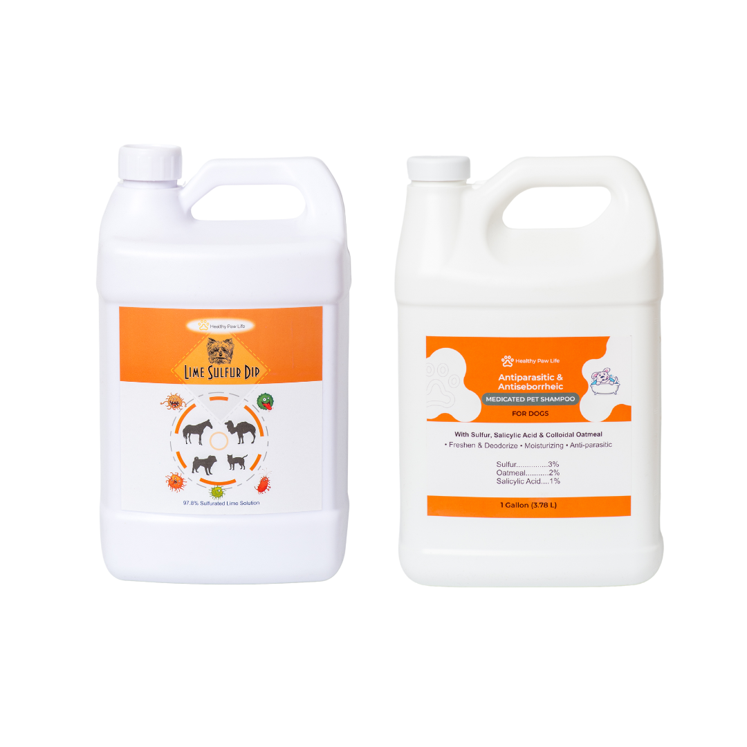Healthy Paw Life Lime Sulfur Dip and Antiparasitic & Antiseborrheic Sulfur Salicylic Acid Dog Shampoo- 1 Gallon Each