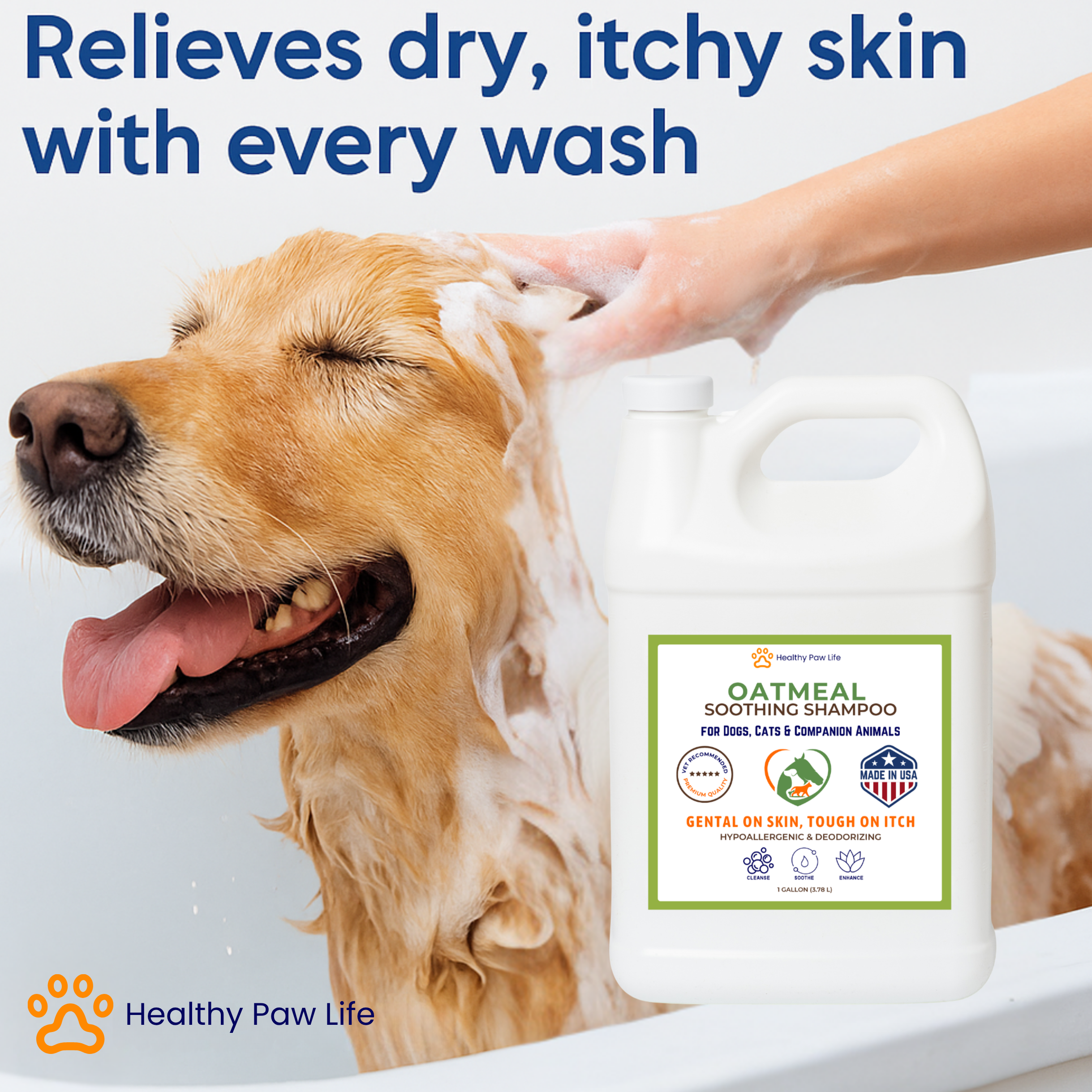 Oatmeal Shampoo – Vet-Recommended Itch Relief for Dogs, Cats & Horses – Hypoallergenic, Moisturizing & Deodorizing – 1 Gallon – Made in USA
