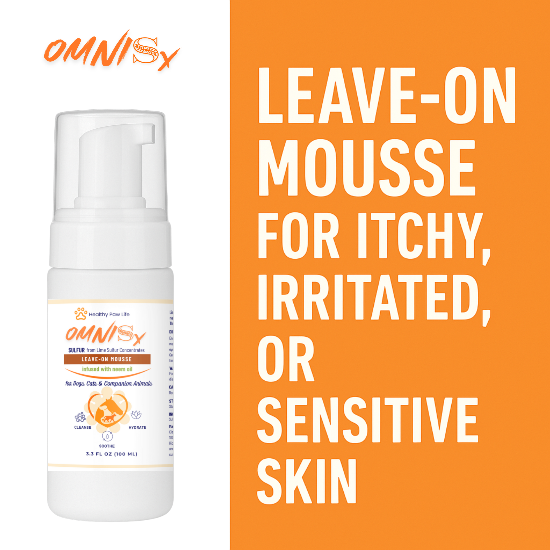 OMNISx Leave-On Mousse -  Sulfur based Veterinary-Strength Formula for Itchy, Irritated, or Sensitive Skin