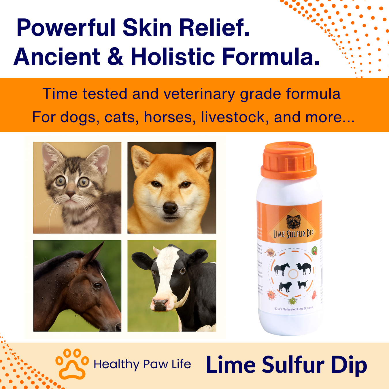 Lime Sulfur Dip – Concentrated Sulfur Solution for Itchy Skin, Mange, Ringworm & Dermatitis – Safe for Dogs, Cats, Puppies, Kittens, Horses, and Livestock