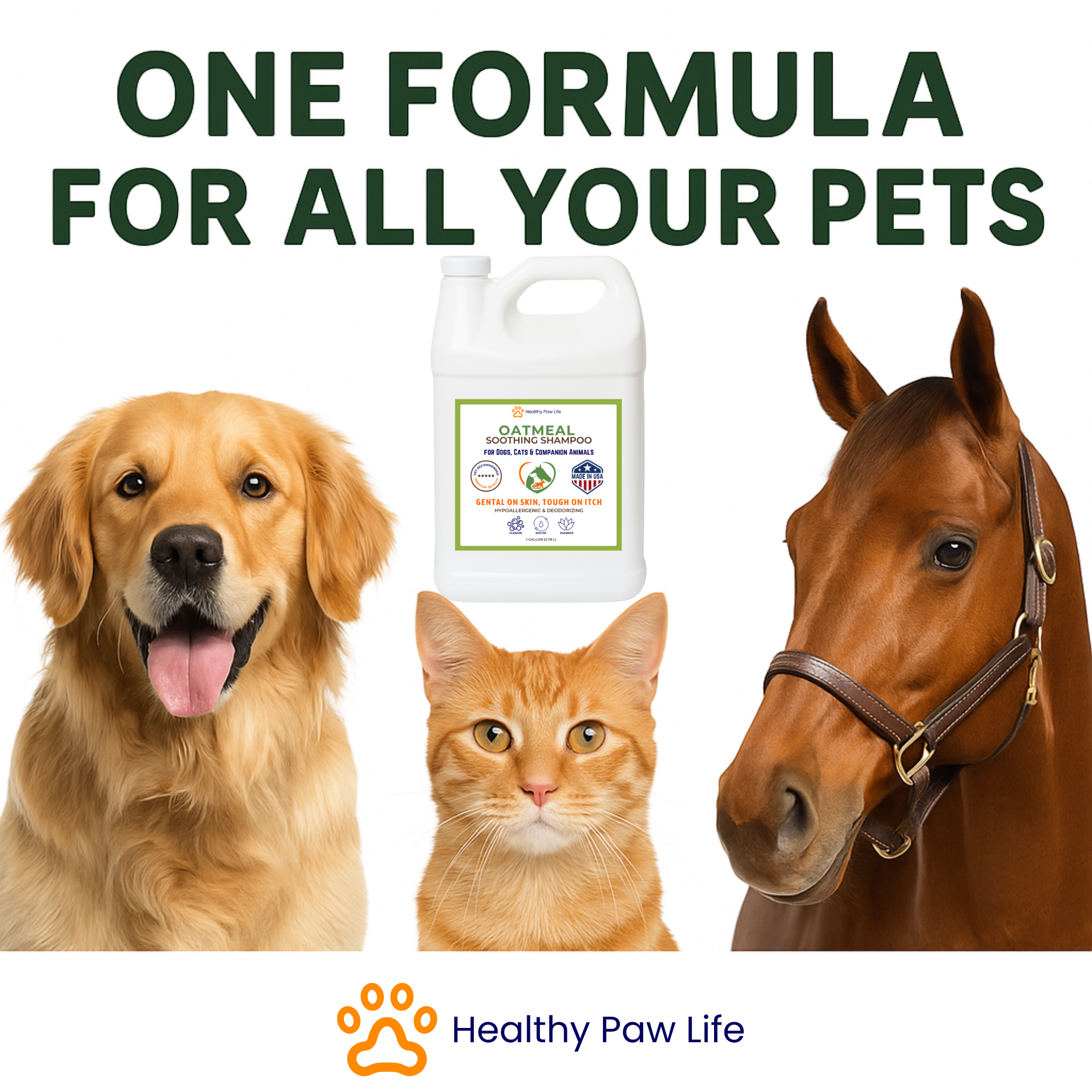 Oatmeal Shampoo – Vet-Recommended Itch Relief for Dogs, Cats & Horses – Hypoallergenic, Moisturizing & Deodorizing – 1 Gallon – Made in USA