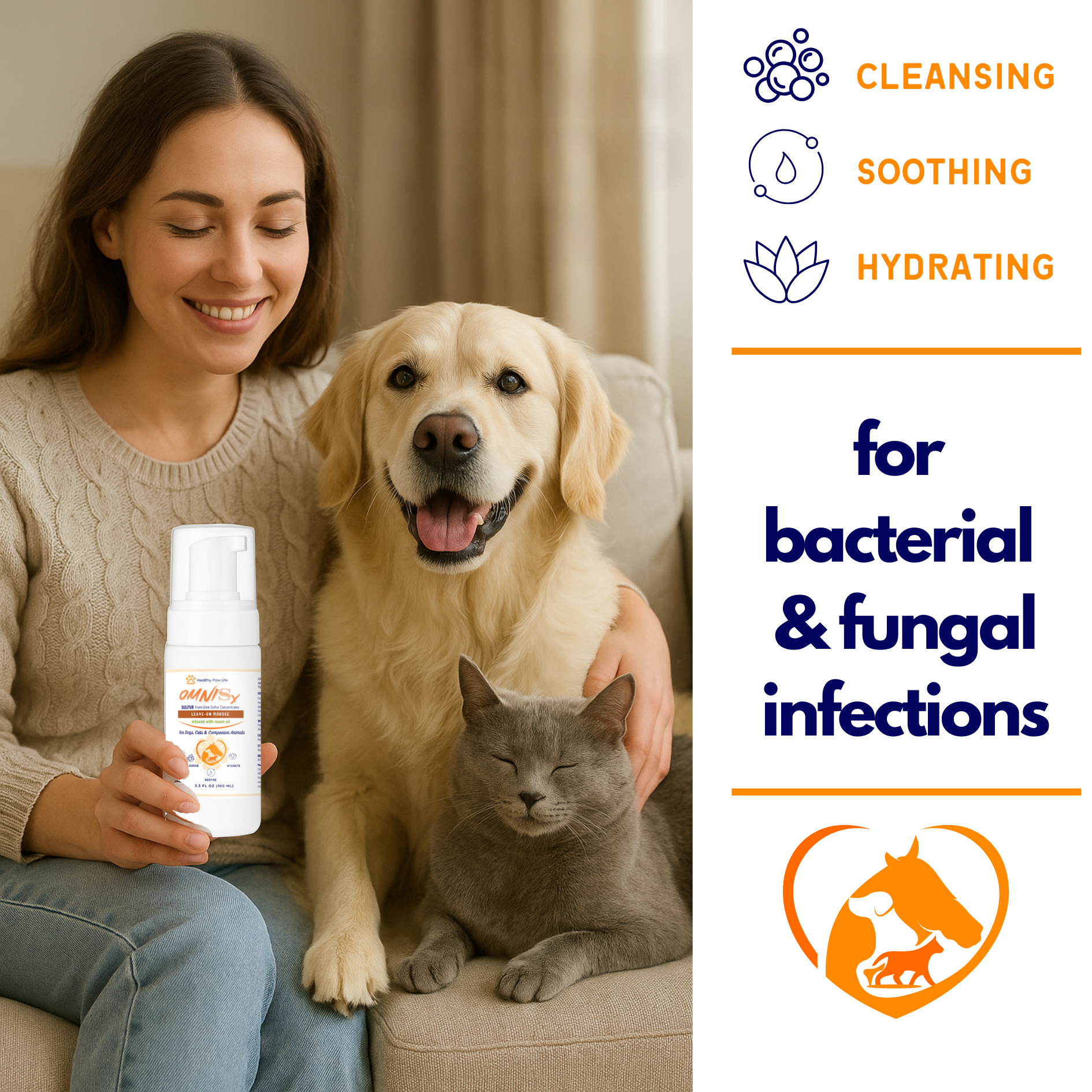 OMNISx Leave-On Mousse -  Sulfur based Veterinary-Strength Formula for Itchy, Irritated, or Sensitive Skin