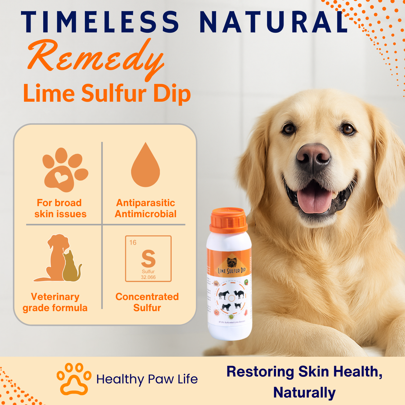 Lime Sulfur Dip – Concentrated Sulfur Solution for Itchy Skin, Mange, Ringworm & Dermatitis – Safe for Dogs, Cats, Puppies, Kittens, Horses, and Livestock