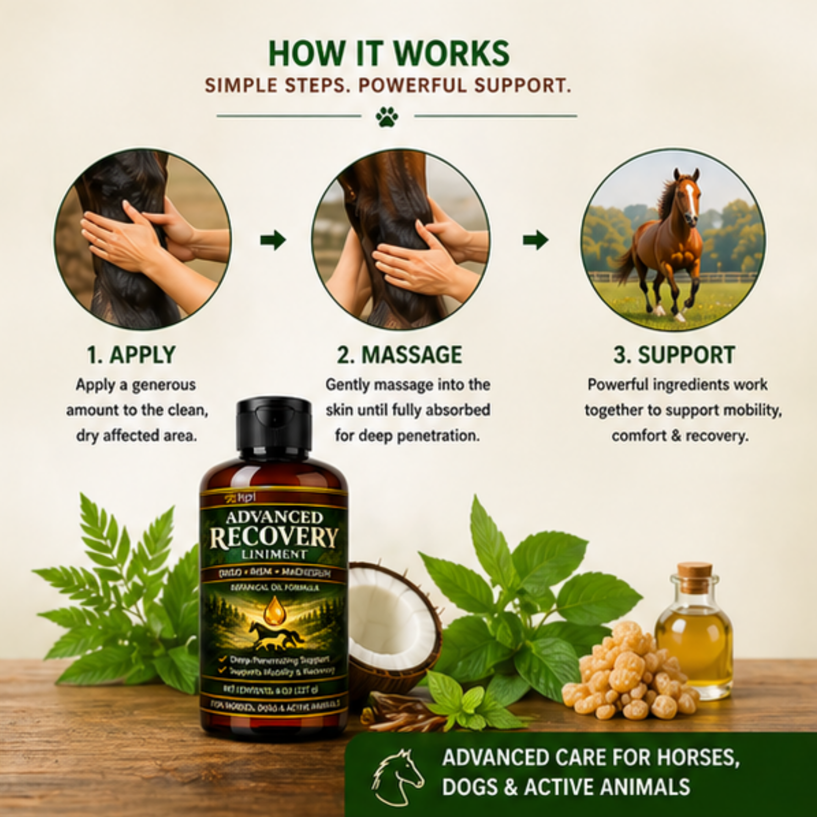 Advanced Recovery Liniment for Horses, Dogs & Active Animals | Veterinary Liniment Gel | DMSO, MSM, Magnesium & Castor Oil Liniment for Joint & Muscle Pain