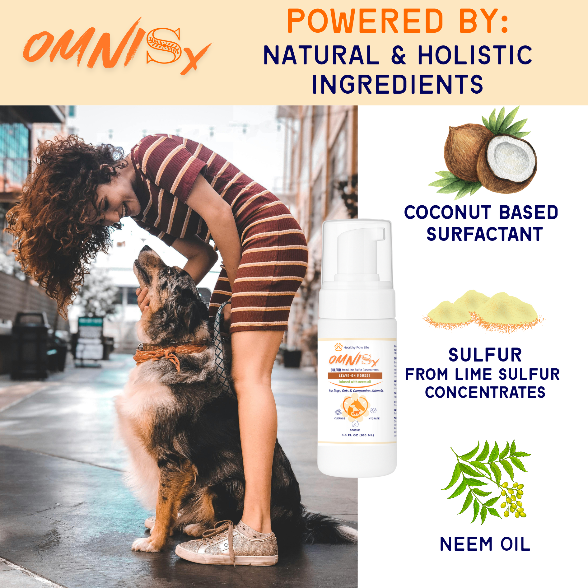 OMNISx Leave-On Mousse -  Sulfur based Veterinary-Strength Formula for Itchy, Irritated, or Sensitive Skin