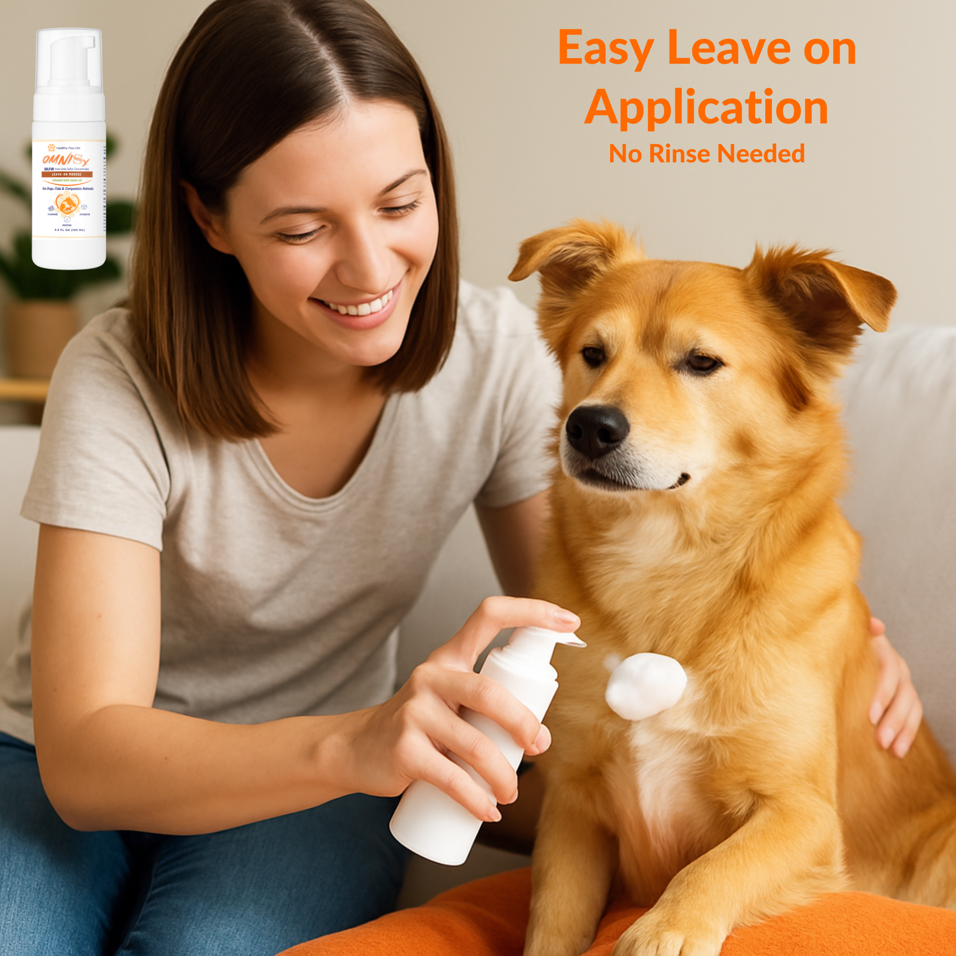 OMNISx Leave-On Mousse -  Sulfur based Veterinary-Strength Formula for Itchy, Irritated, or Sensitive Skin