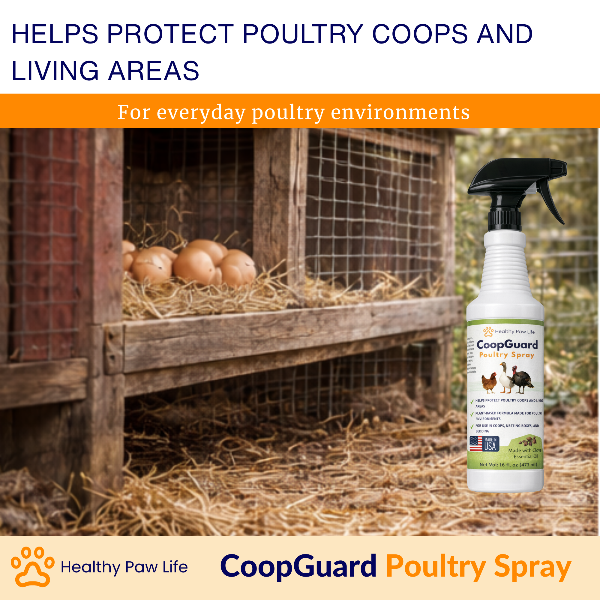 CoopGuard Poultry Spray – Plant-Based Poultry Housing Care for Coops, Nesting Boxes & Bedding – Natural Essential Oils - No Egg Withdrawl