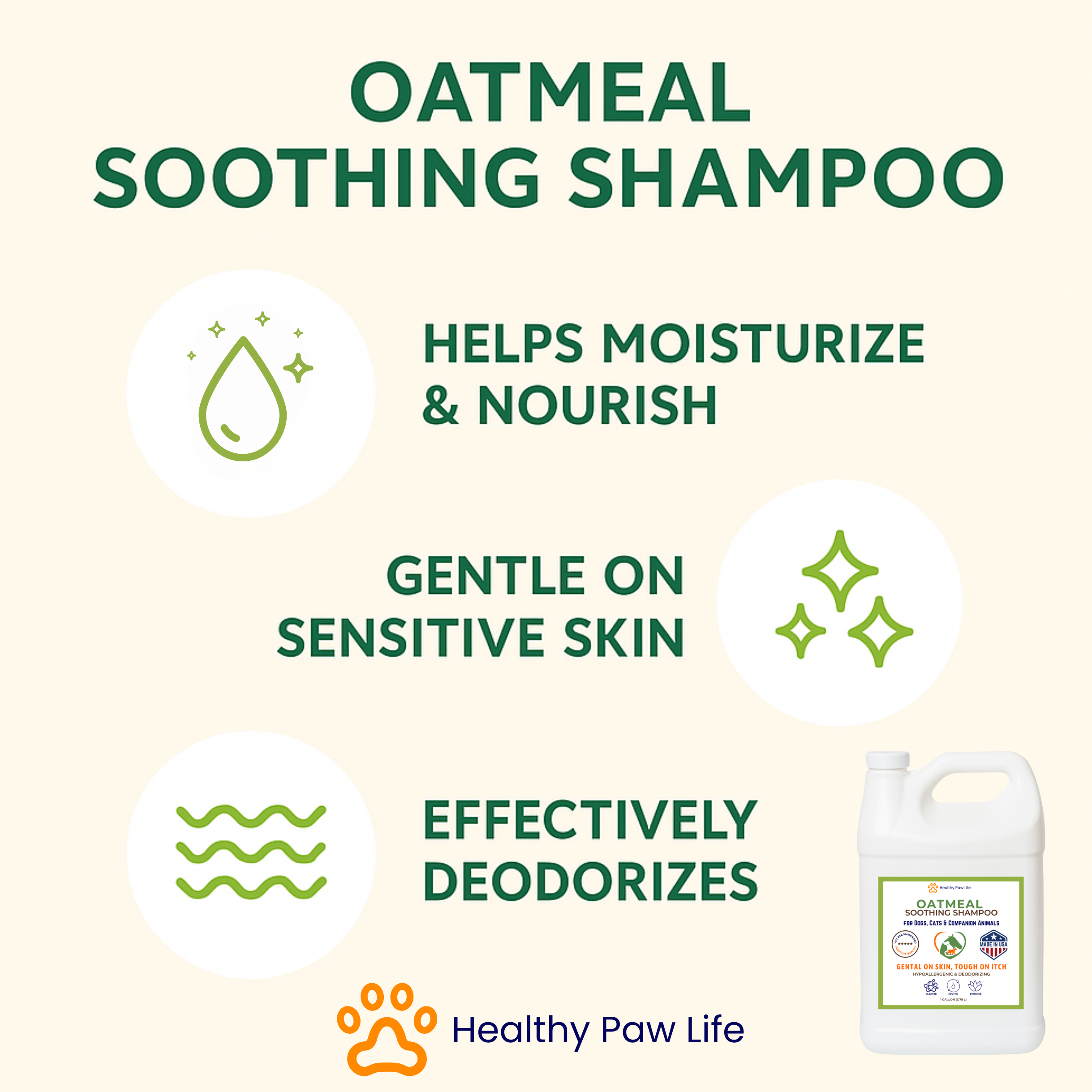 Oatmeal Shampoo – Vet-Recommended Itch Relief for Dogs, Cats & Horses – Hypoallergenic, Moisturizing & Deodorizing – 1 Gallon – Made in USA