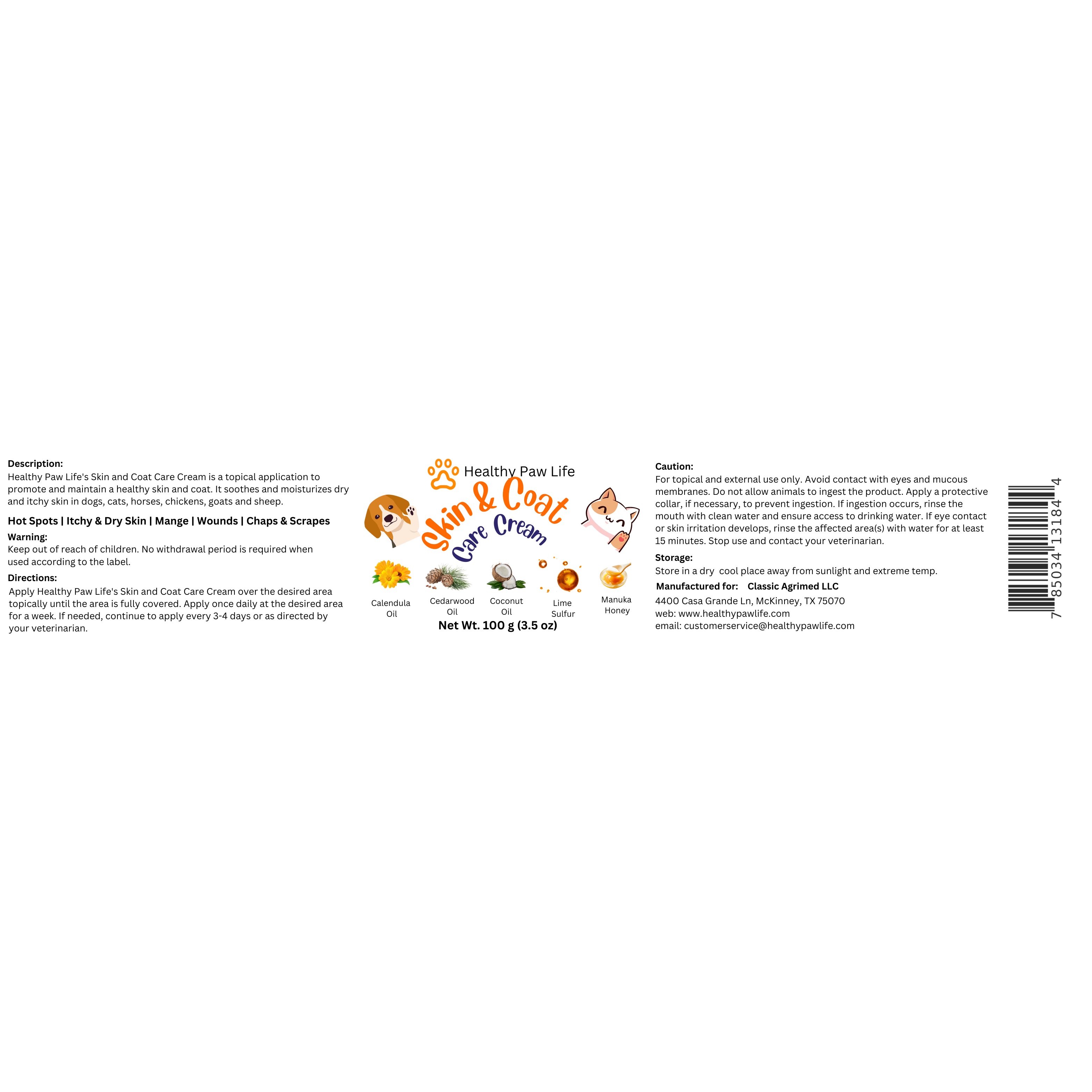 Healthy Paw Life Calendula Manuka Honey & Cedarwood Cream for Pets | Nourishing Pet Skin Care