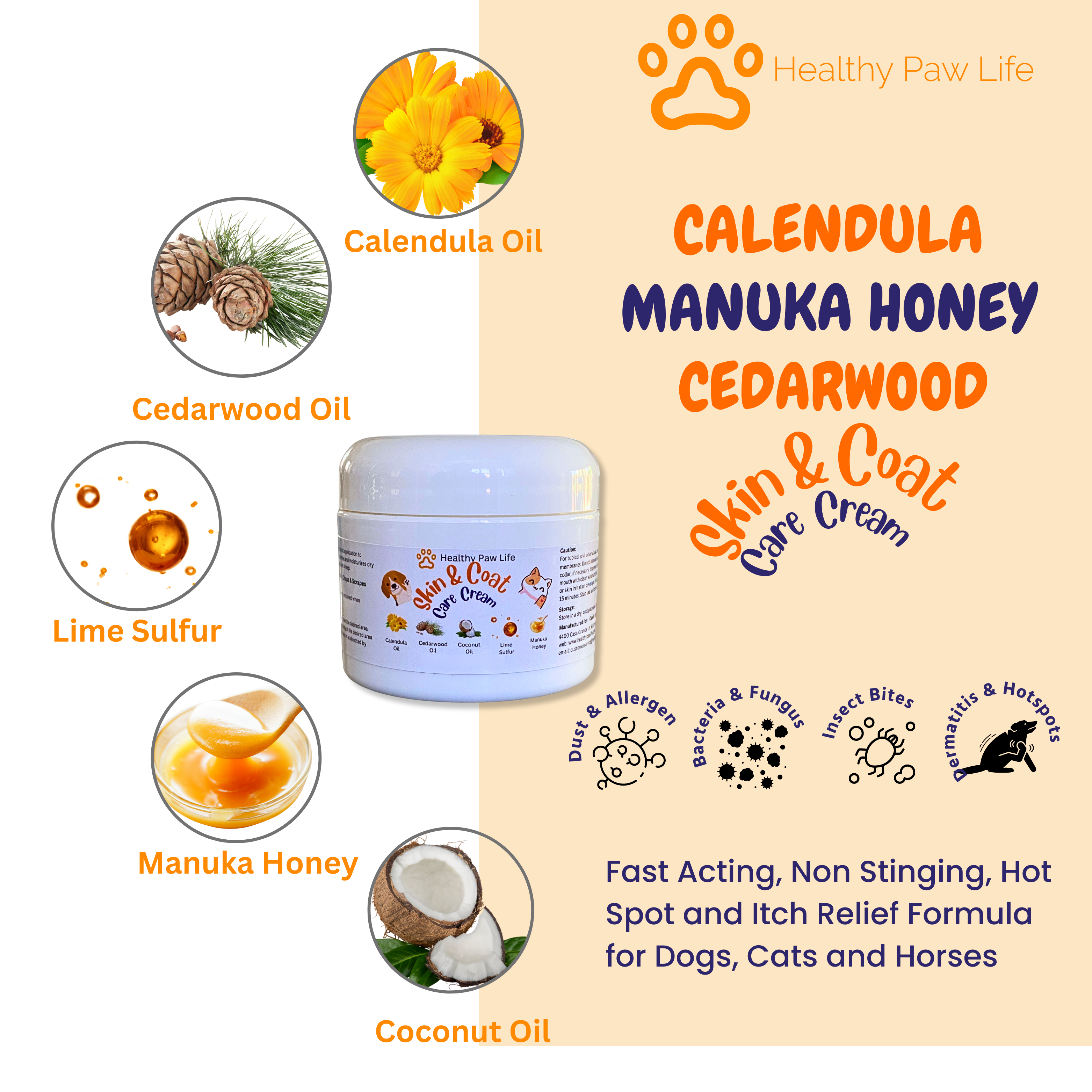 Healthy Paw Life Calendula Manuka Honey & Cedarwood Cream for Pets | Nourishing Pet Skin Care