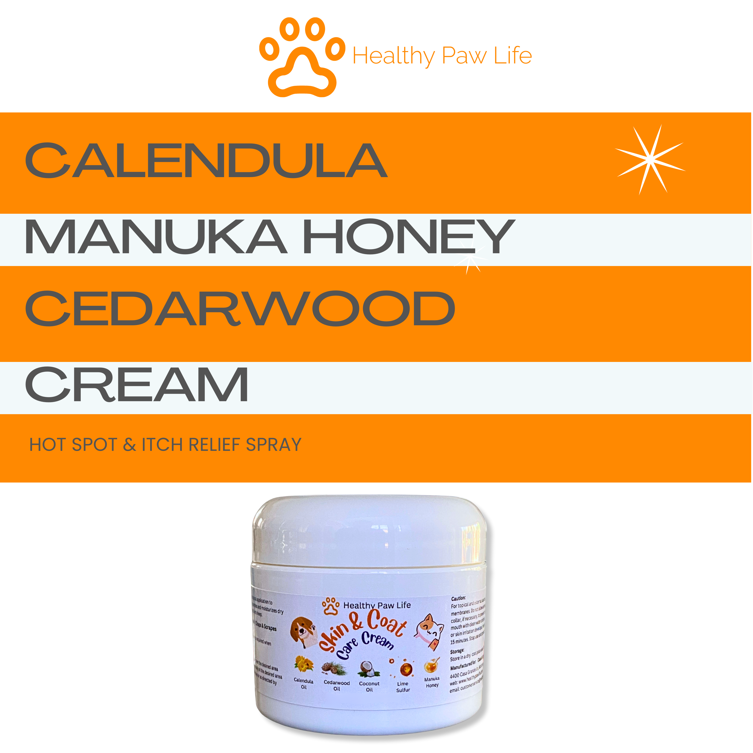 Healthy Paw Life Calendula Manuka Honey & Cedarwood Cream for Pets | Nourishing Pet Skin Care