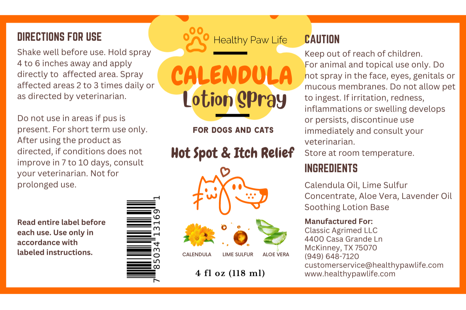 Calendula Lotion Spray for Dogs and Cats by Healthy Paw Life